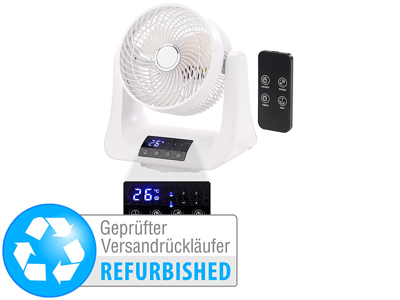 ; Retro-Tischventilatoren im Turbinen-Design, Walzen-VentilatorenRotorlose Wand- und Tisch-Ventilatoren 